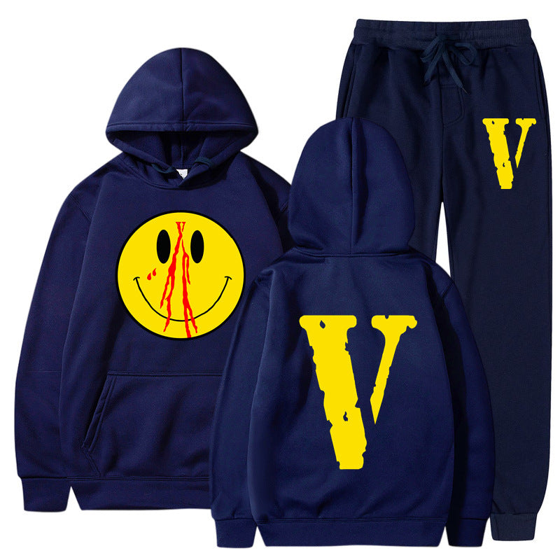 Vlone Hoodie & Pants 2 Piece Set Men'S Clothing Print Hoodie Sweater Men'S Loose