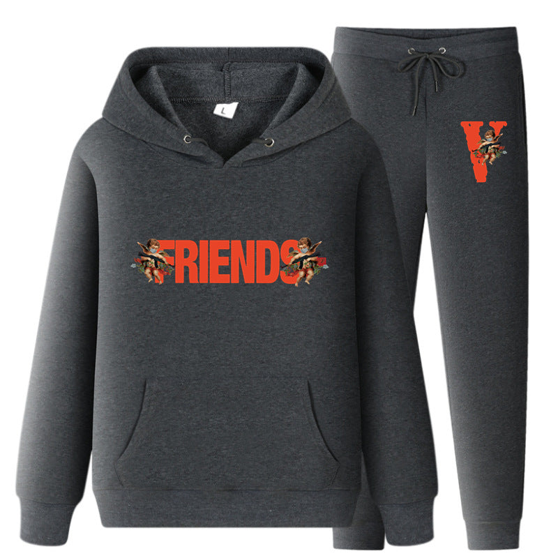 Vlone Hoodie & Pants 2 Piece Set Men'S Loose Printed Hoodie Sweater