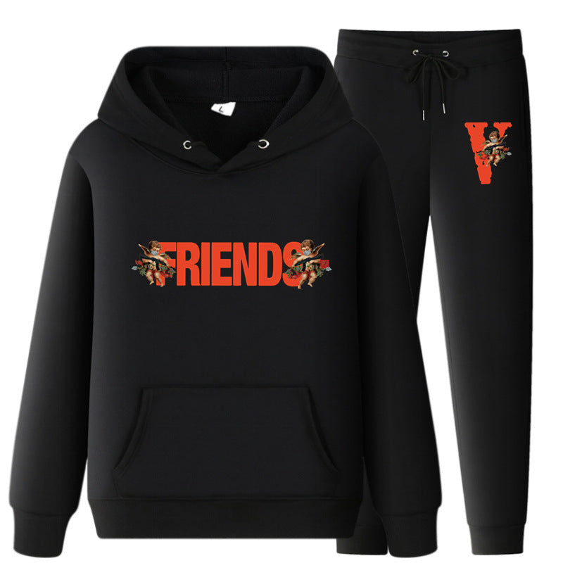 Vlone Hoodie & Pants 2 Piece Set Men'S Loose Printed Hoodie Sweater