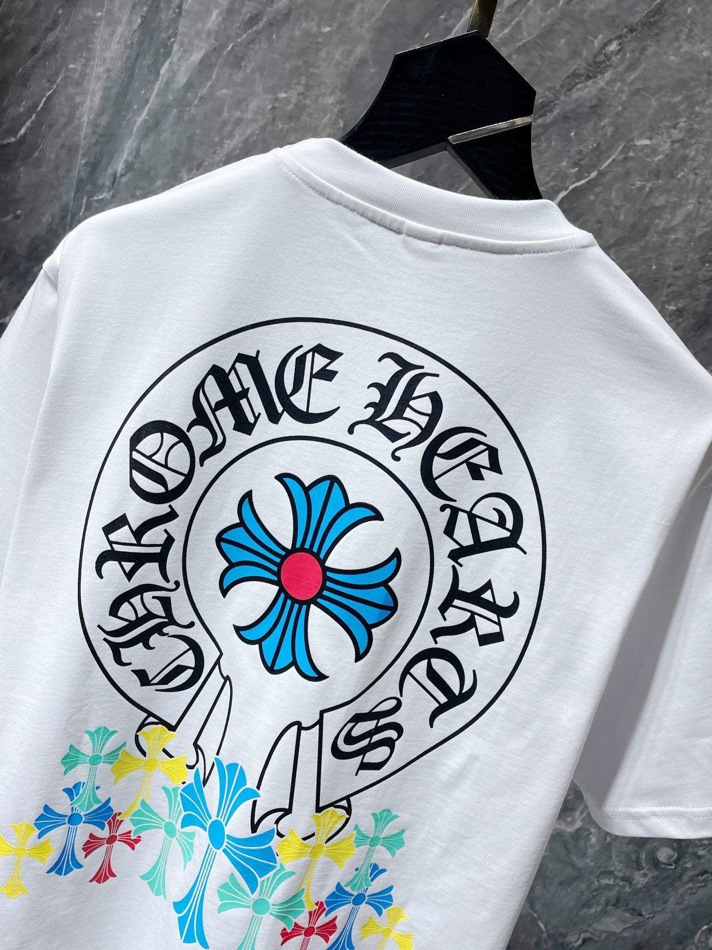 CHH Chrome Hearts T Shirts Classic Big Horseshoe Colored Cross Sanskrit Short Sleeve