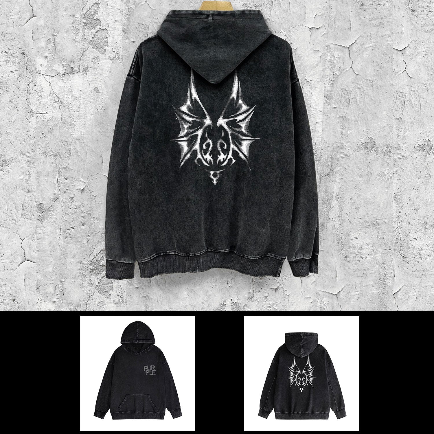 Purple Brand Distressed Hoodie Fashion Old Loose Hooded Sweater