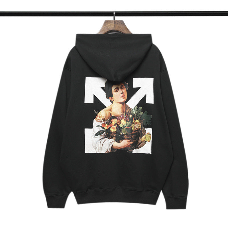 Off White Hoodie Anime Print Casual Hooded Sweater Plus Size Loose