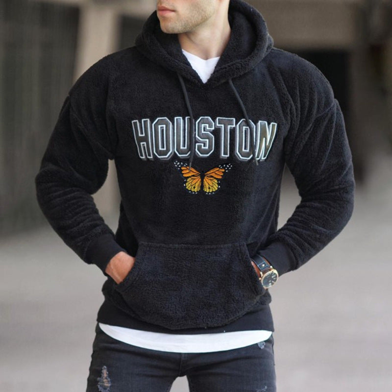 Mens Sweaters Man Fall Outfits Hoodie Solid Color Printing Pullover Loose Casual