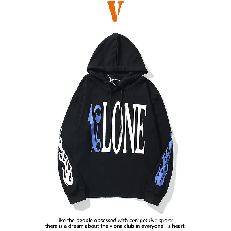 Vlone Hoodie Big V Flame Big Letter Velvet Padded Hooded Sweatshirt