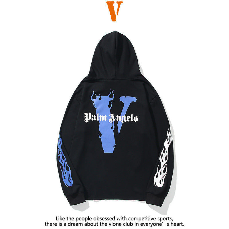 Vlone Hoodie Big V Flame Big Letter Velvet Padded Hooded Sweatshirt
