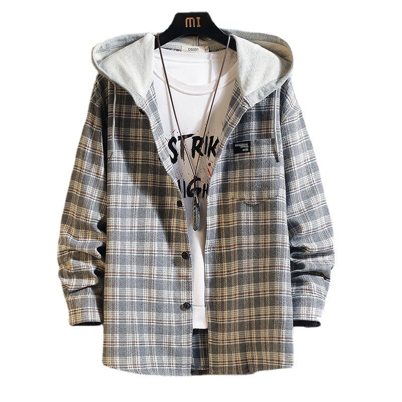 MEN'S Hoodie Plaid Long Sleeve Shirt