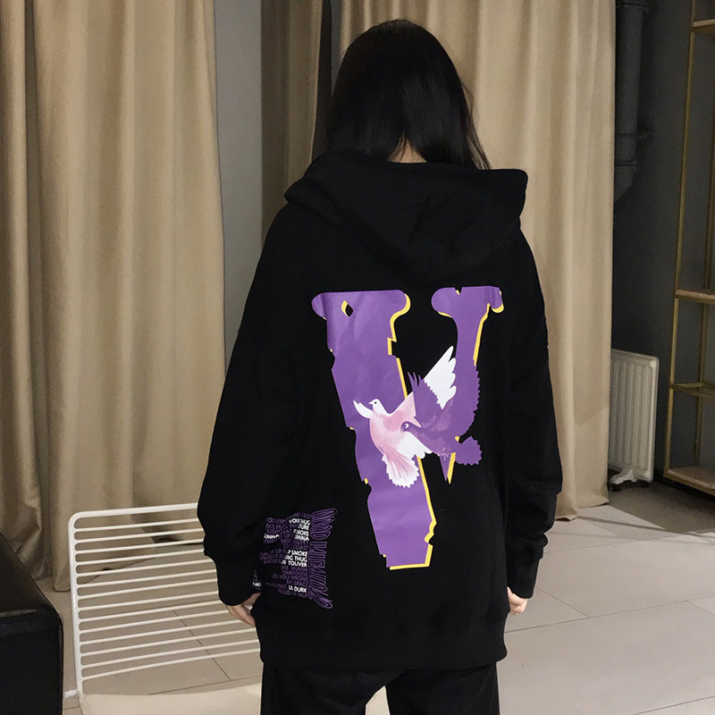 Vlone Hoodie Purple Big V Couple'S Shirts Cap Men'S And Women'S Sweater