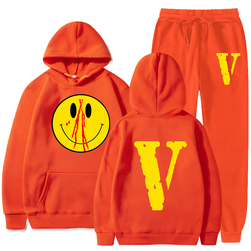 Vlone Hoodie & Pants 2 Piece Set Men'S Clothing Print Hoodie Sweater Men'S Loose
