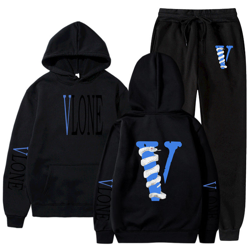 Vlone Hoodie & Pants 2 Piece Set Men'S Sweater Autumn And Winter Hoodie Baggy Coat