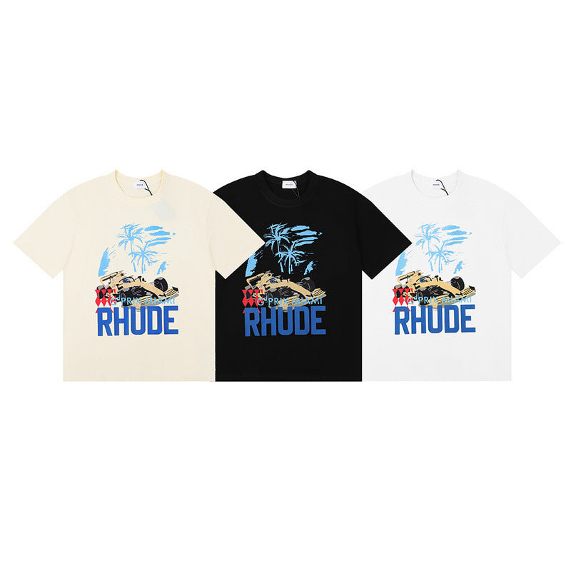 Rhude T Shirt Racing Formula Letter Logo Pattern Short Sleeve T-Shirt