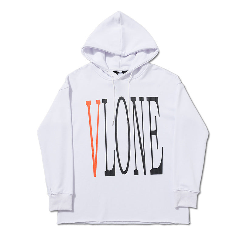 Vlone Hoodie Orange Letter Print Casual Loose Casual