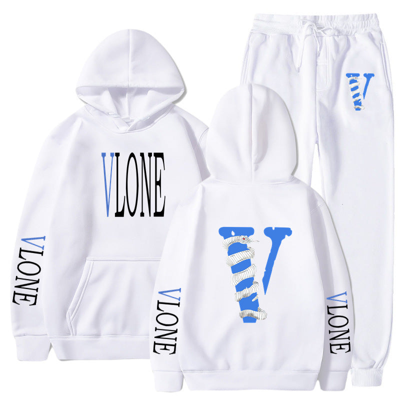 Vlone Hoodie & Pants 2 Piece Set Men'S Sweater Autumn And Winter Hoodie Baggy Coat