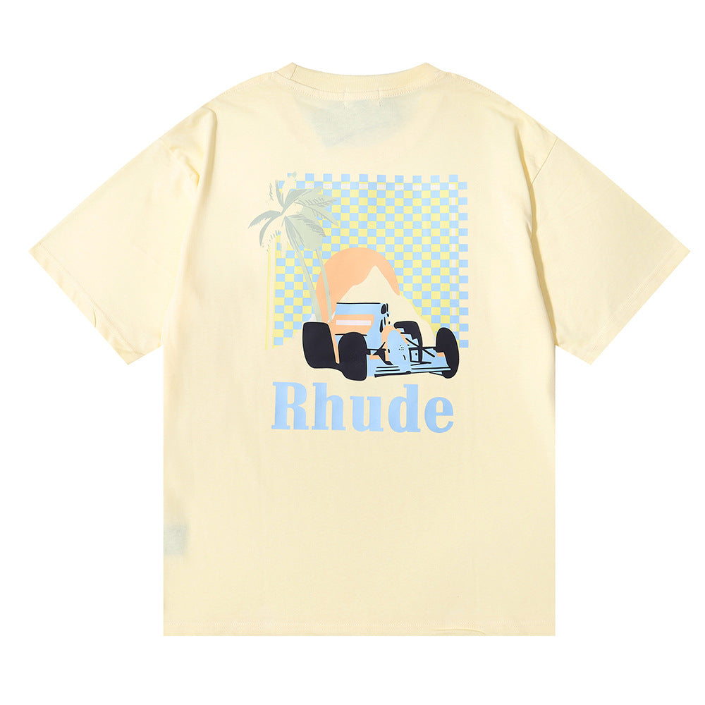 Rhude T Shirt Sunset Coconut Racing Printed Short Sleeve T-Shirt