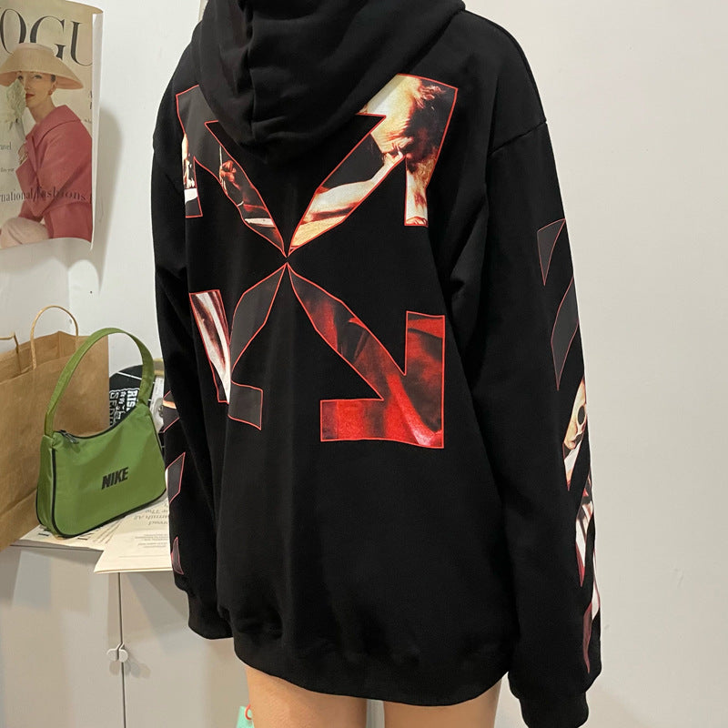 off White Hoodie Casual Loose-Fitting Hoodie Sweater Ow Couples Coat