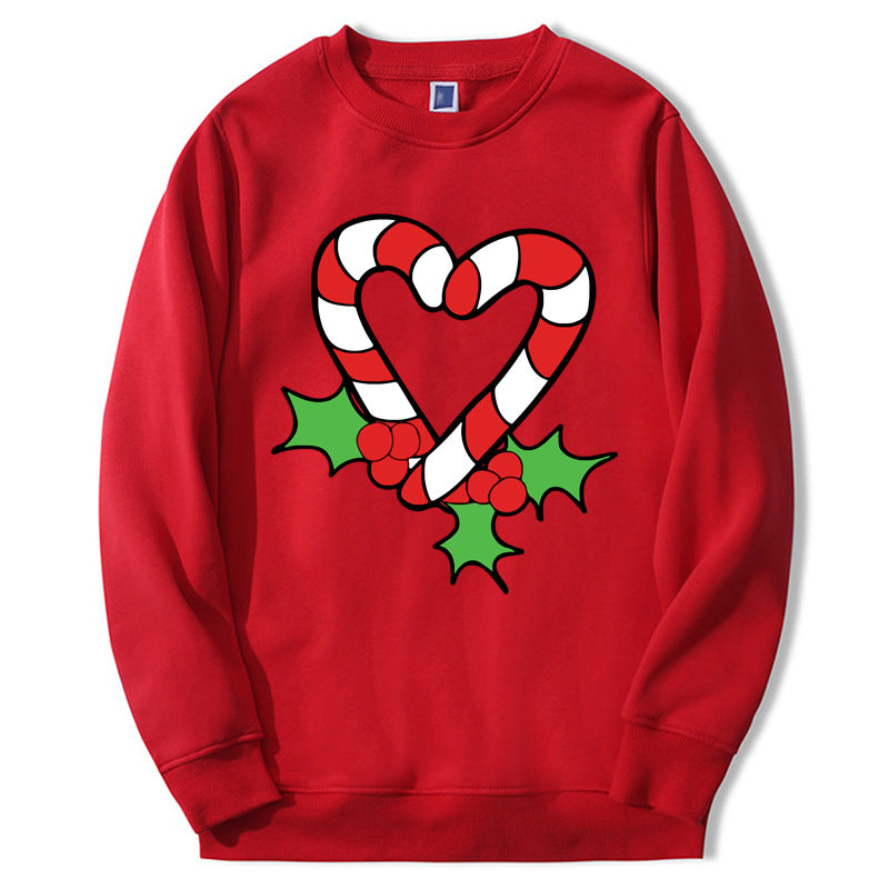 Christmas Hoodies Candy Cane Heart Hip Hop Fleece Round
