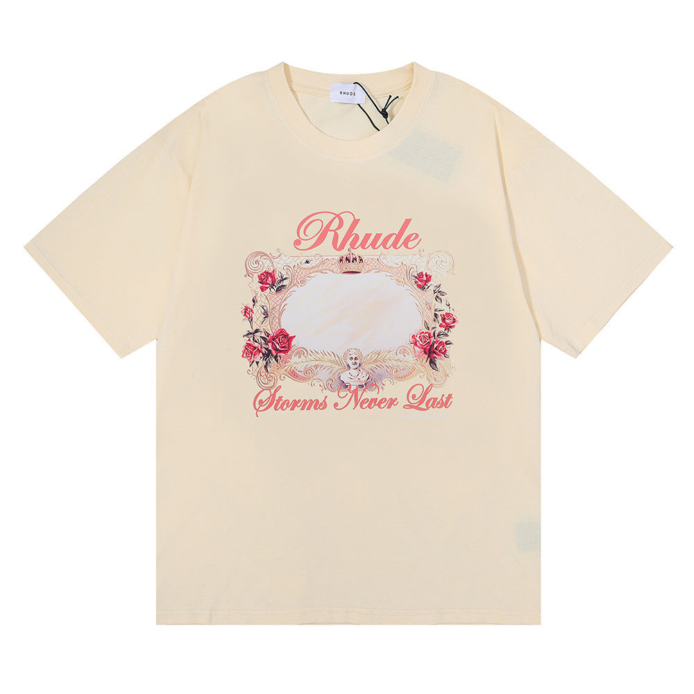 Rhude T Shirt Rose Mirror Print Short Sleeve T-Shirt