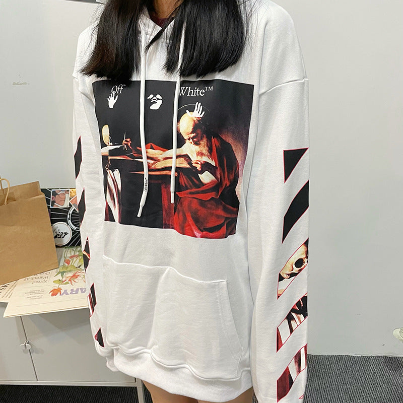 off White Hoodie Casual Loose-Fitting Hoodie Sweater Ow Couples Coat