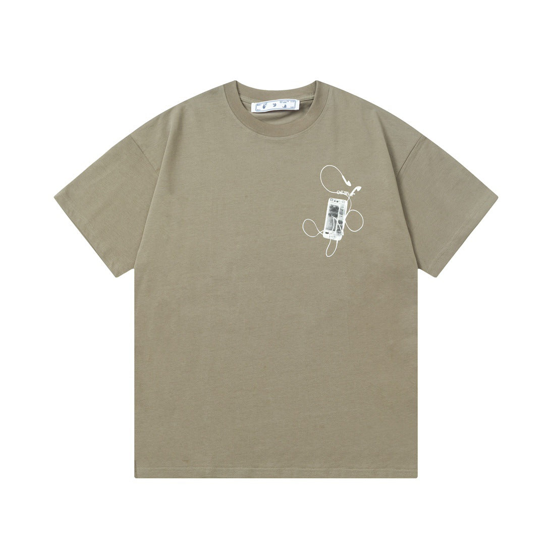 Off White T Shirts OW Headphones Flower Pattern Crew Neck Pullover Short Sleeves