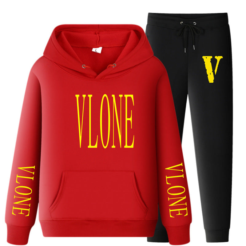 Vlone Hoodie & Pants 2 Piece Set Hoodie Men'S Women'S Pullover Outer Coat Suit