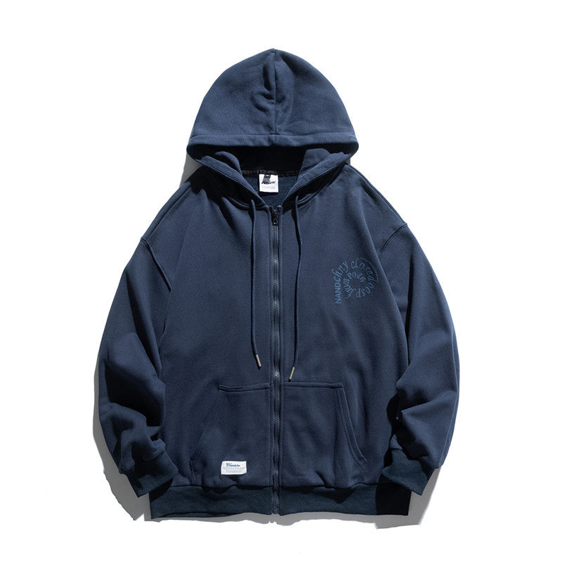 Man Fall Outfis Simple Solid Color Cardigan Hoodie Loose Leisure All-Matching Coat