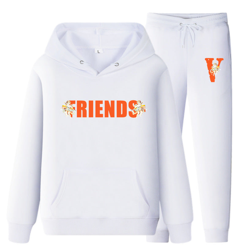 Vlone Hoodie & Pants 2 Piece Set Men'S Loose Printed Hoodie Sweater