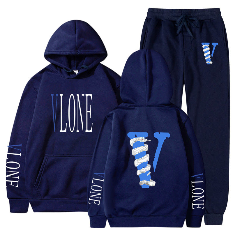 Vlone Hoodie & Pants 2 Piece Set Men'S Sweater Autumn And Winter Hoodie Baggy Coat