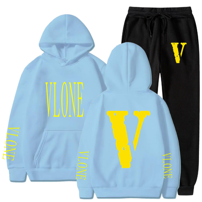 Vlone Hoodie & Pants 2 Piece Set Spring, Autumn And Winter Brushed Hoody Women'S Suit Sweater