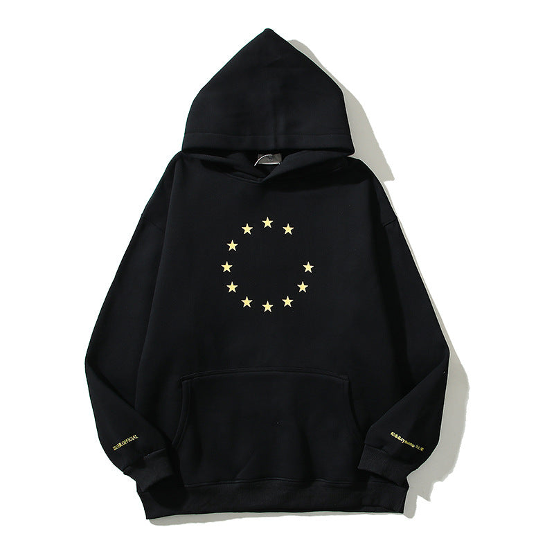 Kanye West Sunday Service Hoodie Vintage Klein Blue Hooded Sweater Stars Printing Plus Velvet