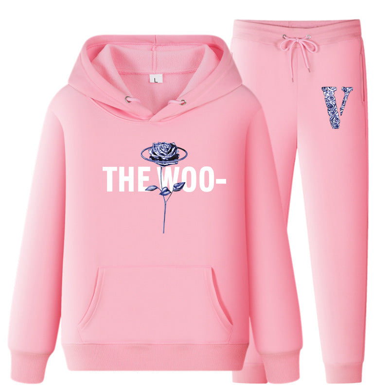 Vlone Hoodie & Pants 2 Piece Set V Printing Stylish Casual Hooded