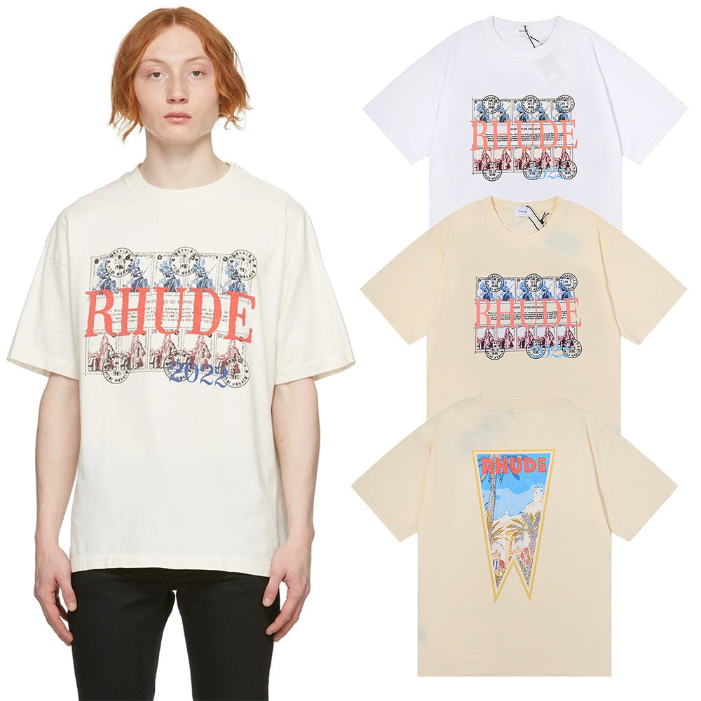 Rhude T Shirt Stamp Seal Coconut Tree Print Short Sleeve T-Shirt