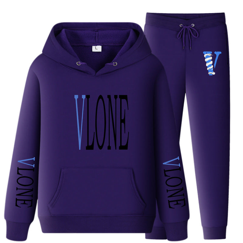 Vlone Hoodie & Pants 2 Piece Set Sweatshirt Autumn Print Baggy Coat