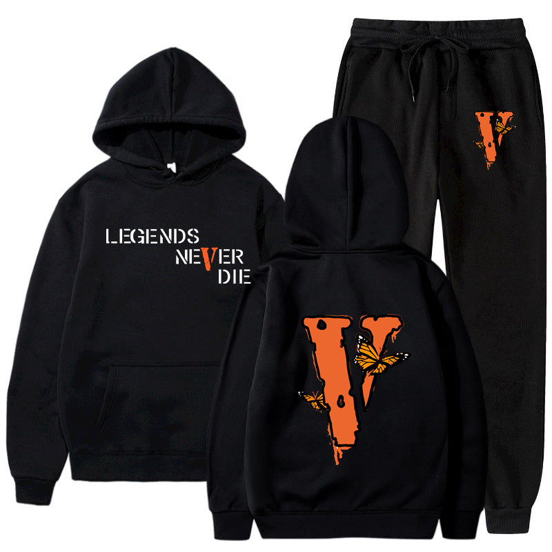 Vlone Hoodie & Pants 2 Piece Set Men'S Printed Hoodie Autumn Winter Sweater