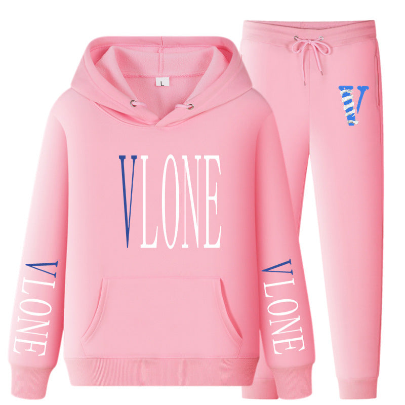 Vlone Hoodie & Pants 2 Piece Set Sweatshirt Autumn Print Baggy Coat