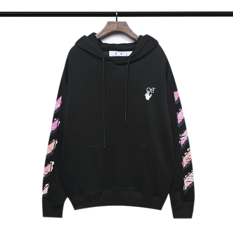 off White Hoodie Autumn and Winter Graffiti Arrow Print Long Sleeve Hooded Sweater