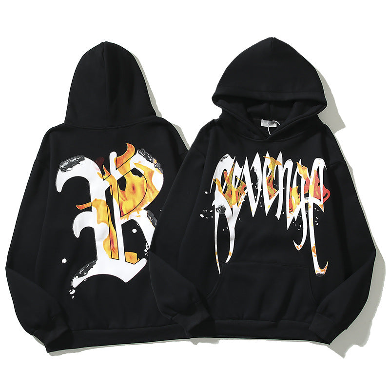 Kanye West Sunday Service Hoodie Burning Big R Loose Velvet Padded Hooded Sweatshirt