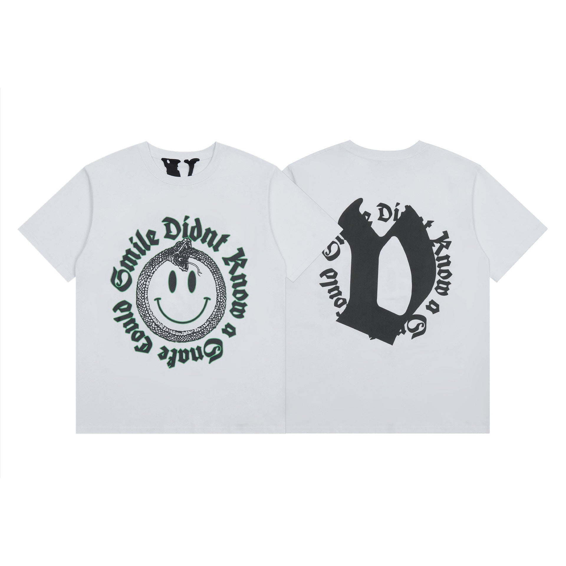 Vlone T Shirt Spring Summer Smiley Letter Pattern Crew Neck