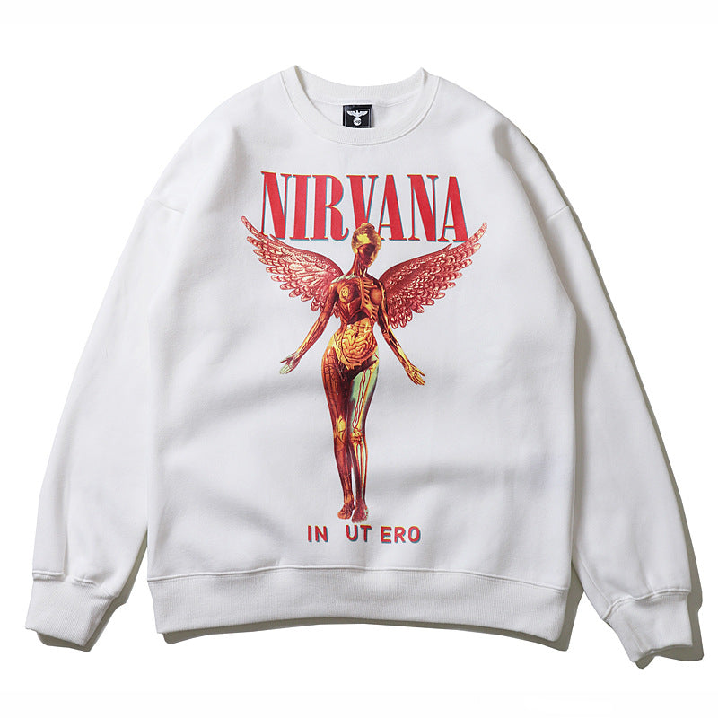 Nirvana Hoodie Retro Angel Print Loose Round Neck Sweater