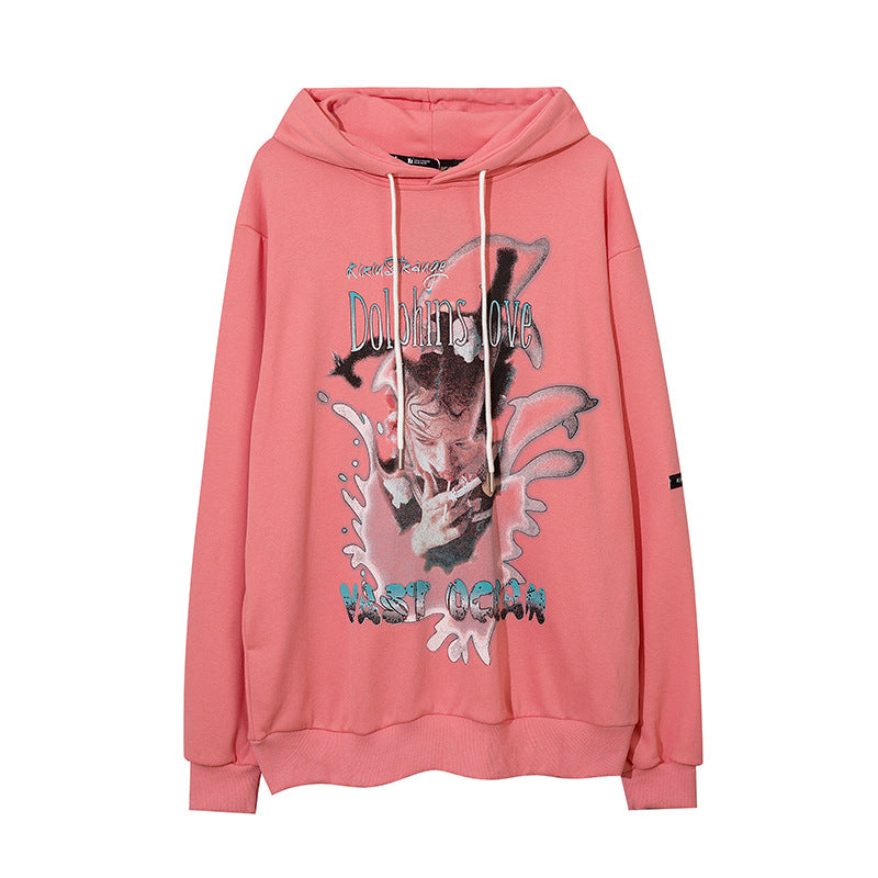 Man Fall Outfits Hip Hop Printed Hoodie Men's and Women's Pullover Black White Autumn and Winter