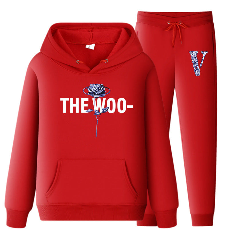 Vlone Hoodie & Pants 2 Piece Set V Printing Stylish Casual Hooded