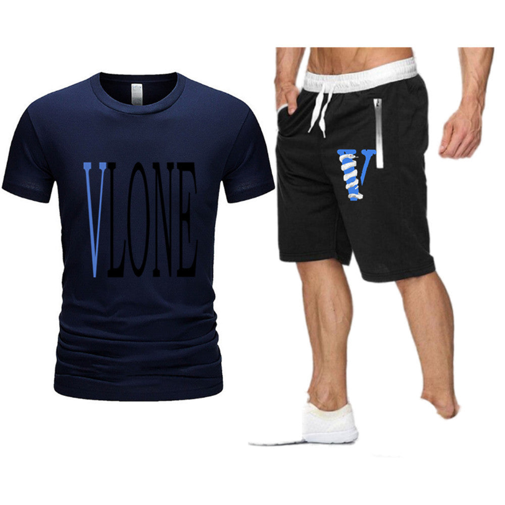 Vlone T Shirts & Shorts 2 Piece Set Letter Printing Summer Menswear Casual