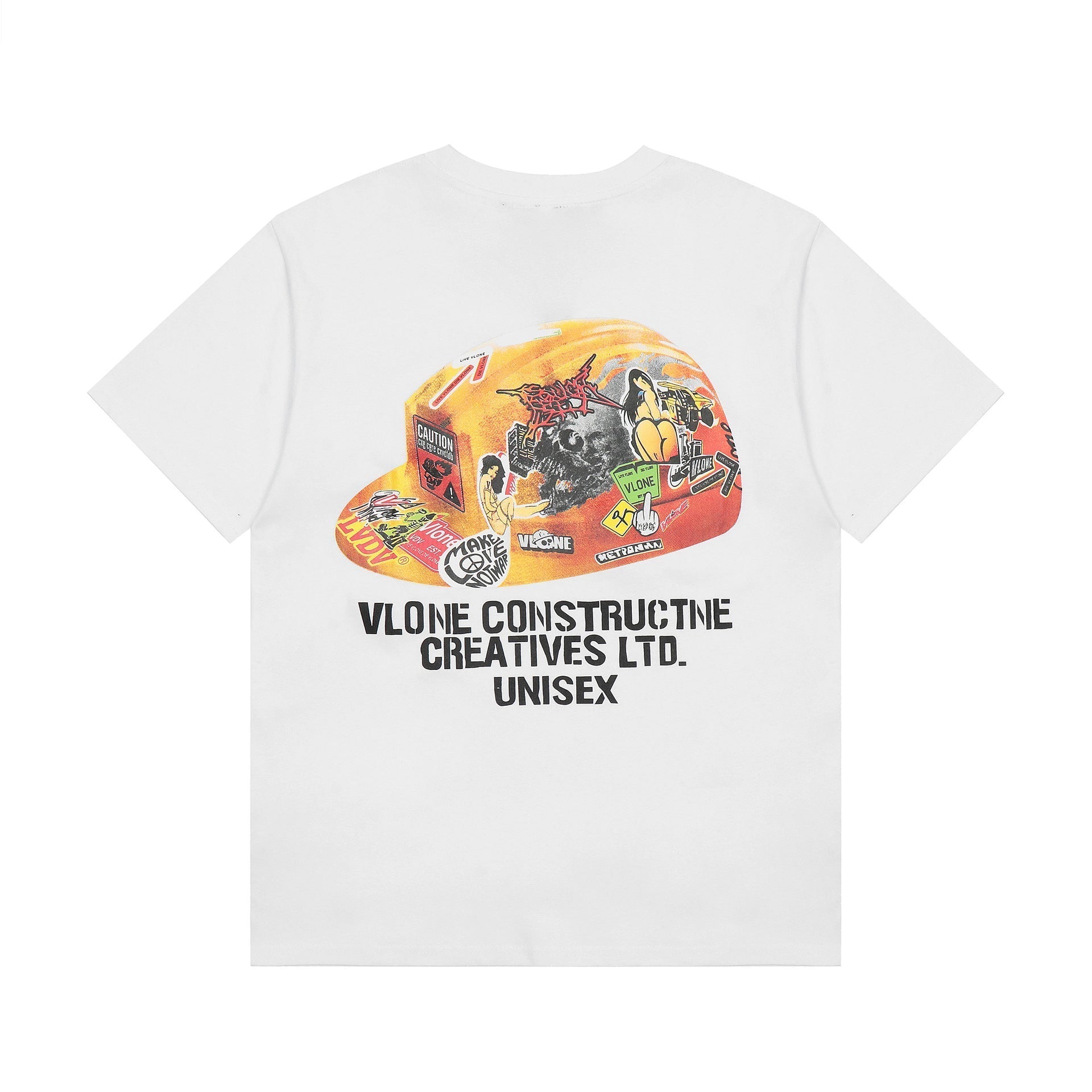 Vlone T Shirt Spring Summer Cartoon Pattern Letter Crew Neck