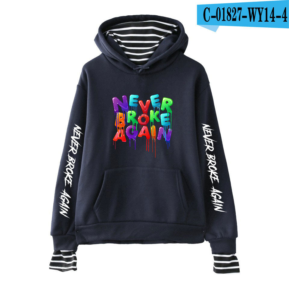 Never Broke Again Hoodie All-Match False Two-Piece Sweaters