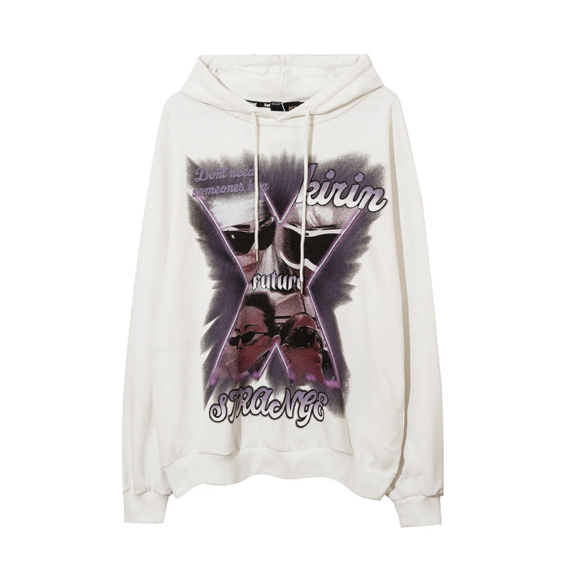 Man Fall Outfits Hip Hop Printed Hoodie Men's and Women's Pullover Black White Autumn and Winter