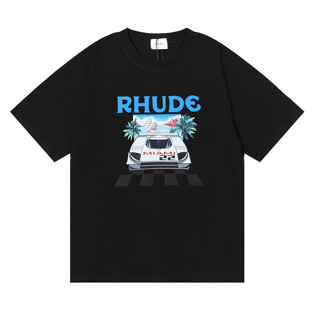 Rhude T Shirt F1 Racing Letter Logo Pattern Short Sleeve T-Shirt