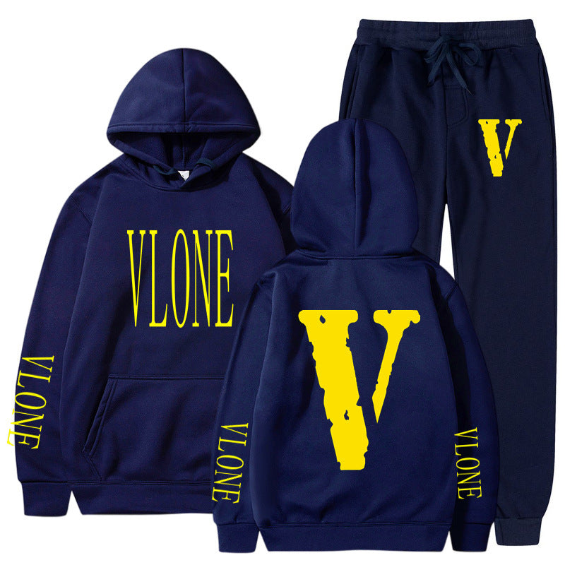 Vlone Hoodie & Pants 2 Piece Set Spring, Autumn And Winter Brushed Hoody Women'S Suit Sweater