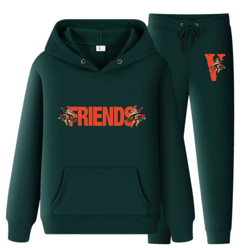 Vlone Hoodie & Pants 2 Piece Set Men'S Loose Printed Hoodie Sweater