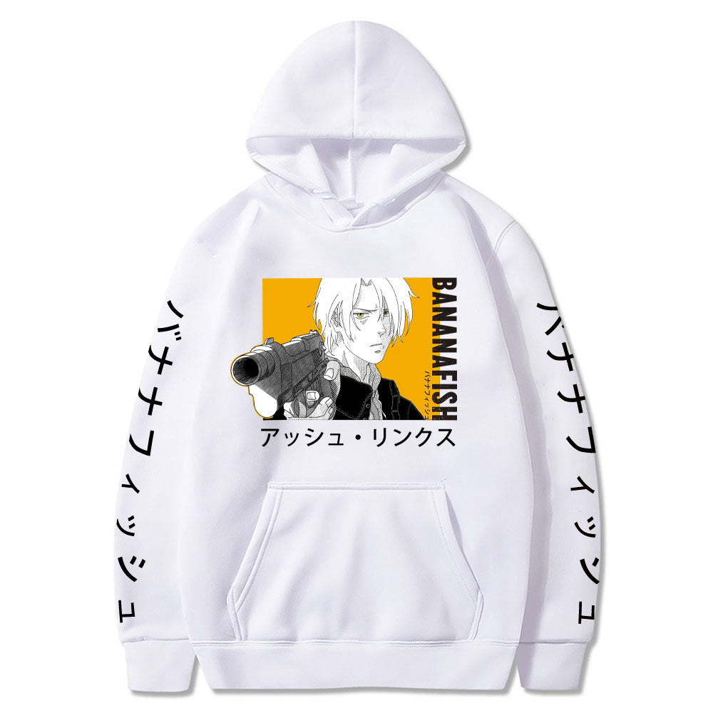 Anime Hoddies Banana Fish Print Loose Hoodie Velvet Padded Hooded Sweatshirt Men and Women