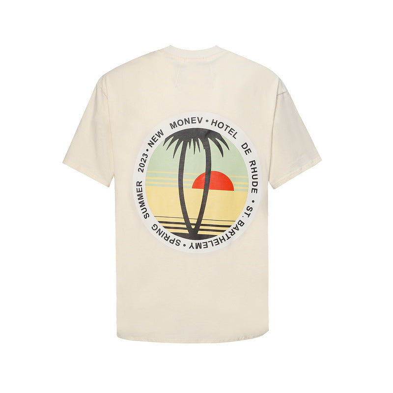 Rhude T Shirt Sunset Coconut Alphabet Print Short Sleeve T-Shirt