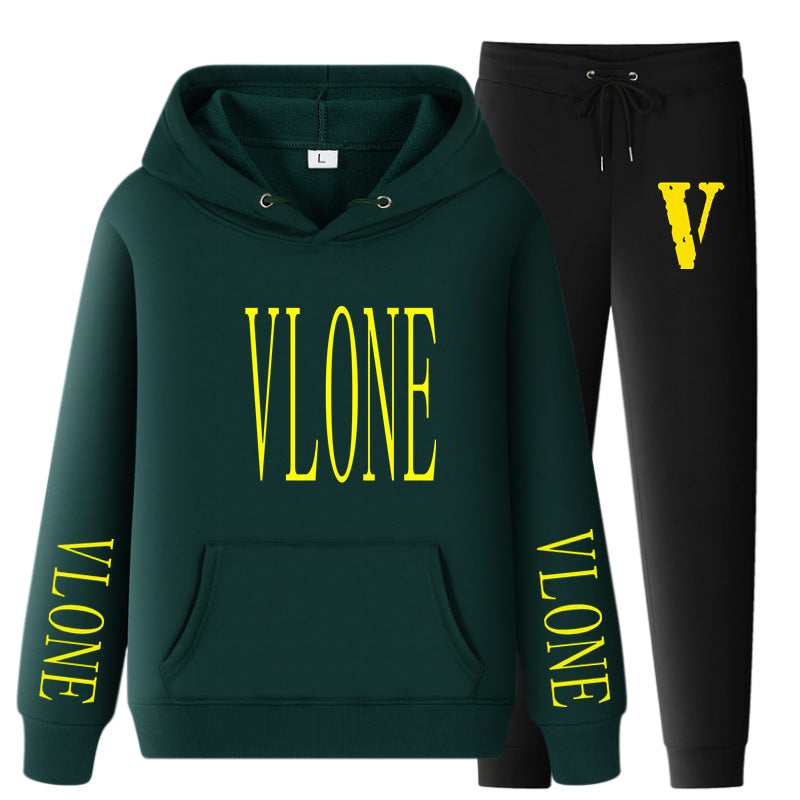 Vlone Hoodie & Pants 2 Piece Set Hoodie Men'S Women'S Pullover Outer Coat Suit