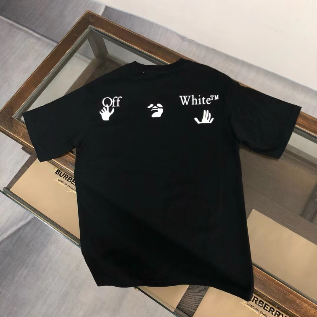 Off White T Shirts OW Letter Print Pattern Crew Neck Pullover Short Sleeves